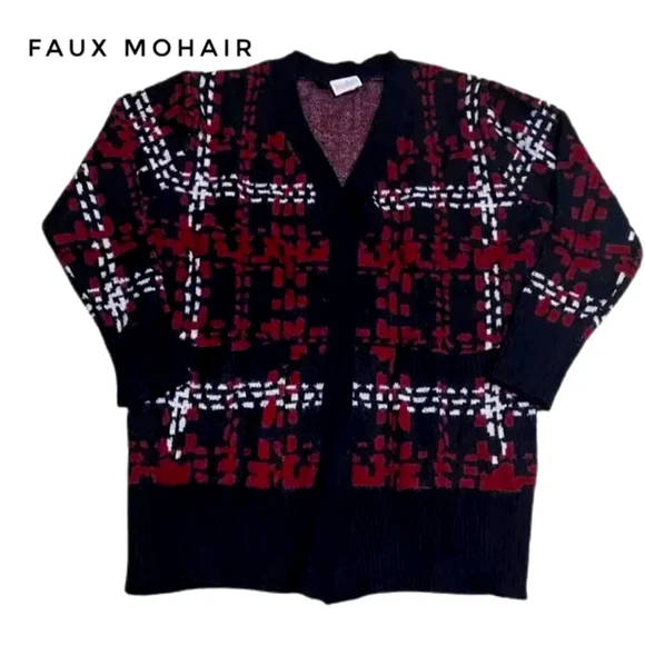 LuLaRoe NWOT Peyton Cardigan Red Plaid Faux Mohair Large - Picture 1 of 7